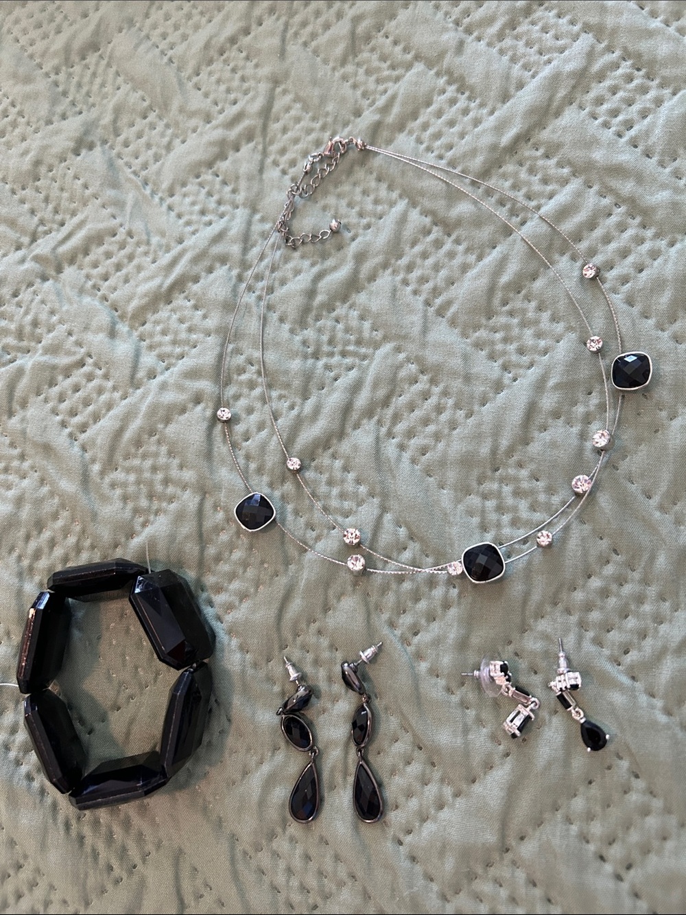 Delicate Black Stone Layered Necklace - Unbranded